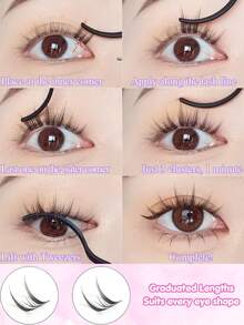 60 Clusters No-Glue Cat Fairy False Eyelashes, Korean Style, C-Curl, 7-14mm Mixed Length, Fluffy & Curled For Perfect Eye Makeup, Self-Adhesive, Easy DIY, Quick Application To Save Makeup Time, Suitable For Beginners. Soft & Comfortable Lashes, Suitable For Daily, Dates, Photos. Cute & Practical Gift For Girlfriends, First Choice For Holiday Gifts. - C - View 7