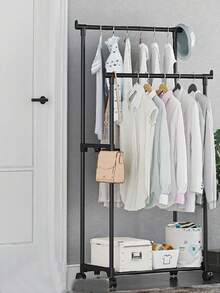 A Space-Saving Design Combining Double-Layer And Single-Layer Garment Racks, Equipped With Independent Movable Wheels, Single-Layer Structure, Dimensions (126cm H * 35cm W * 60cm L), Can Hold 8-10 Pieces Of Clothing. Living Room Coat Rack, Movable Coat Rack, Easy To Disassemble And Assemble - Multicolor - View 10