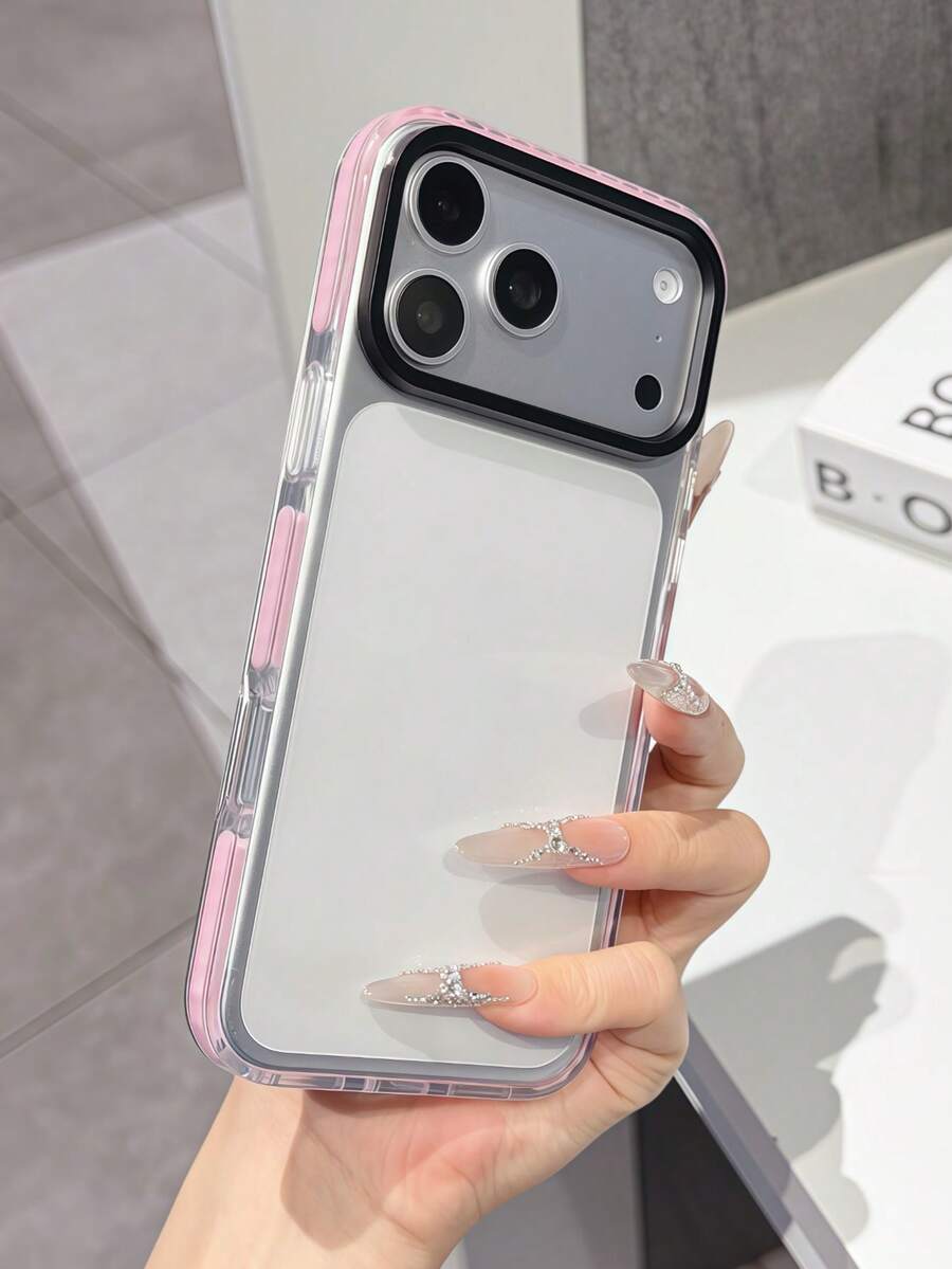1pc Apple Smartphone Case With High-End Feel, 3-In-1 Thick/Reinforced Material, Anti-Drop Solid Color Frame, Personalized Creative Cute Pink Phone Case, Minimalist Anti-Drop Full Coverage Transparent Design, Compatible With IPhone 17 Pro Max, 17 Pro, 17 Air, 16 Pro/16 Pro Max/16/15 Pro Max/14/14 Pro Max/13/12/12 Pro/11/11 Pro Max/15 Pro/13 Pro/14 Plus, Suitable For Daily Use