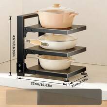 Adjustable Multi-Layer Pot Rack, Multifunctional Kitchen Storage, Suitable For Cabinet Or Countertop, Can Hold Pots, Pans, Utensils, Easy To Install And Adjust, Sturdy And Durable Kitchen Accessory, Kitchen Storage Item, Home Goods - Black - View 7