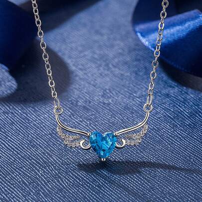 1 chiếc dây chuyền mặt dây hình cánh thiên thần tối giản bằng bạc S925 đính đá Zirconia lấp lánh, trang sức thanh lịch để đeo hàng ngày, món quà chất lượng dành tặng người thân yêu.