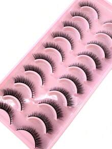 10 Pairs Soft & Fluffy 3D Faux Mink Eyelashes, Natural Looking Handmade Dramatic False Eyelashes, Thick & Dense Fake Eyelashes - Black - View 6