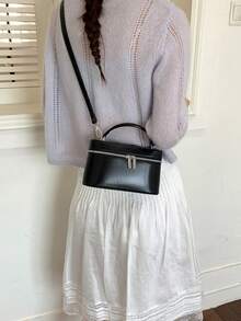 Hộp đựng túi xách thanh lịch dành cho nữ, túi xô mini sang trọng mới, túi tote đeo vai chéo nhỏ hình vuông tinh tế. - màu đen - Xem 3