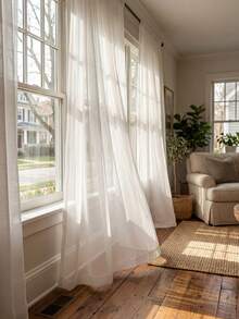 1pc White Sheer Curtain Panel With Rod Pocket, Lightweight Voile Curtain For Living Room, Bedroom, Office Home Decor,Fall Decor,Autumn Decor,Room Decor - White - View 7