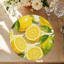A Circular Placemat With Fresh Lemon And Green Leaves As Patterns, Suitable For Use In Spring, Summer, Autumn, And Winter. It Adopts A Multi-Color Pattern Design And Is Woven From 100% Polyester Fiber. The Size Is 15 * 15 Inches And Can Be Machine Washed With Polyester Placemats. - Multicolor - View 8