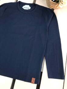 Blusa Outono Inverno Meia Estação iInfantil Masculina Lisa Básica Casual Segunda Pele para Meniso de 4 a 14 Anos - Azul Marinho - Visão 6
