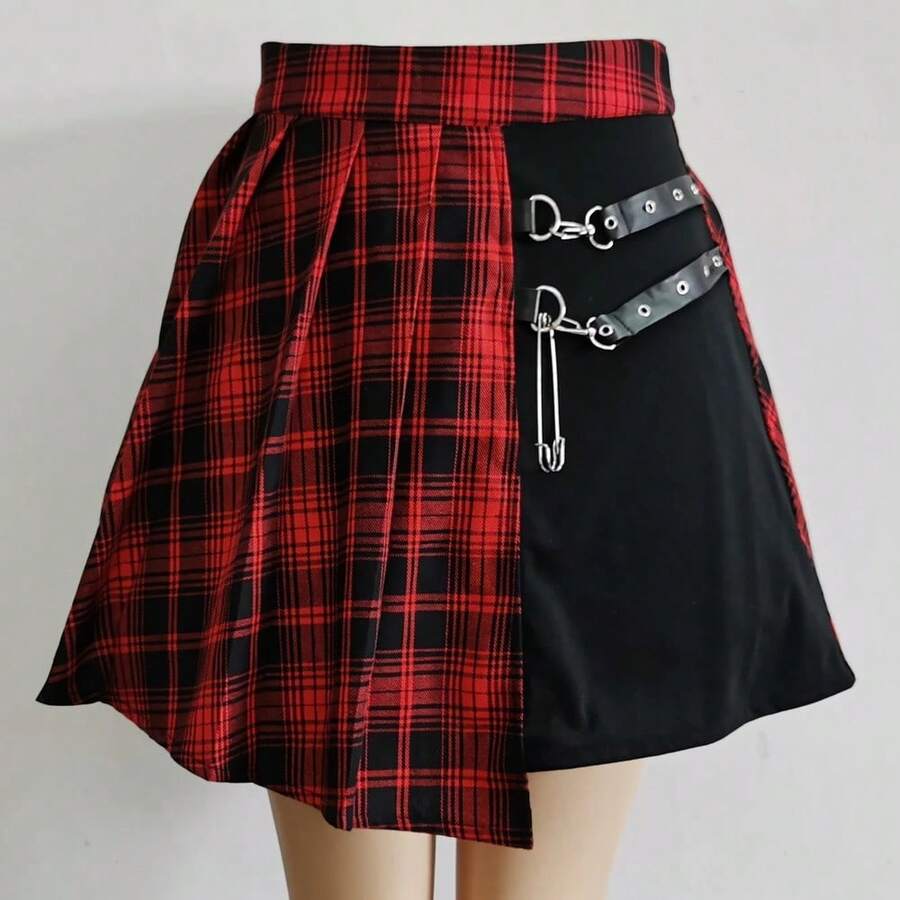 Womens Harajuku Punk Irregular Pleated Skater Skirt Asymmetric Cutout High Waist Hop Clubwear Gothic Harajuku Skirt - 92132-3 - 查看 1