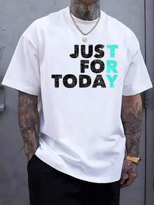 Men's 100% Cotton T-Shirt With "JUST FOR TODAY" Print – 100% Cotton T-Shirts – Casual Men's Short-Sleeved T-Shirts – Men's Basic Summer T-Shirts. Retro Style, Cotton Shirts, Printed T-Shirts – The Essential T-Shirt For Everyday Wear And Holidays. - 白色 - 查看 11