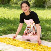 1件50岁生日印花围裙，无袖涤纶围裙，男女通用家用厨房烘焙烹饪围裙 - 1pc 粉紅色50 - 查看 5