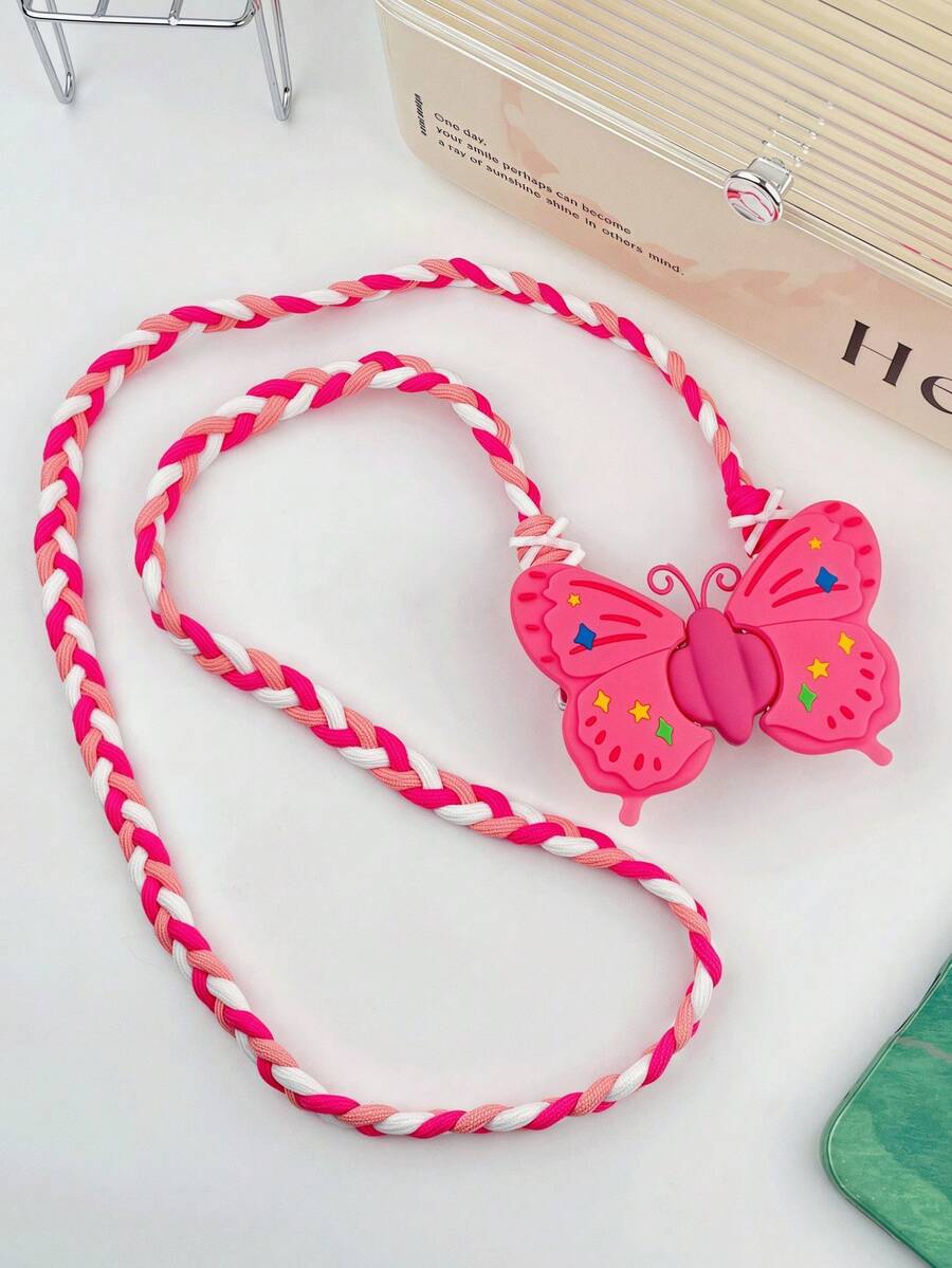 1pc Cartoon Butterfly Phone Lanyard, Cute Bow Detachable Phone Crossbody Strap, Anti-Lost Cord With Foldable Phone Stand - Multicolor - View 1