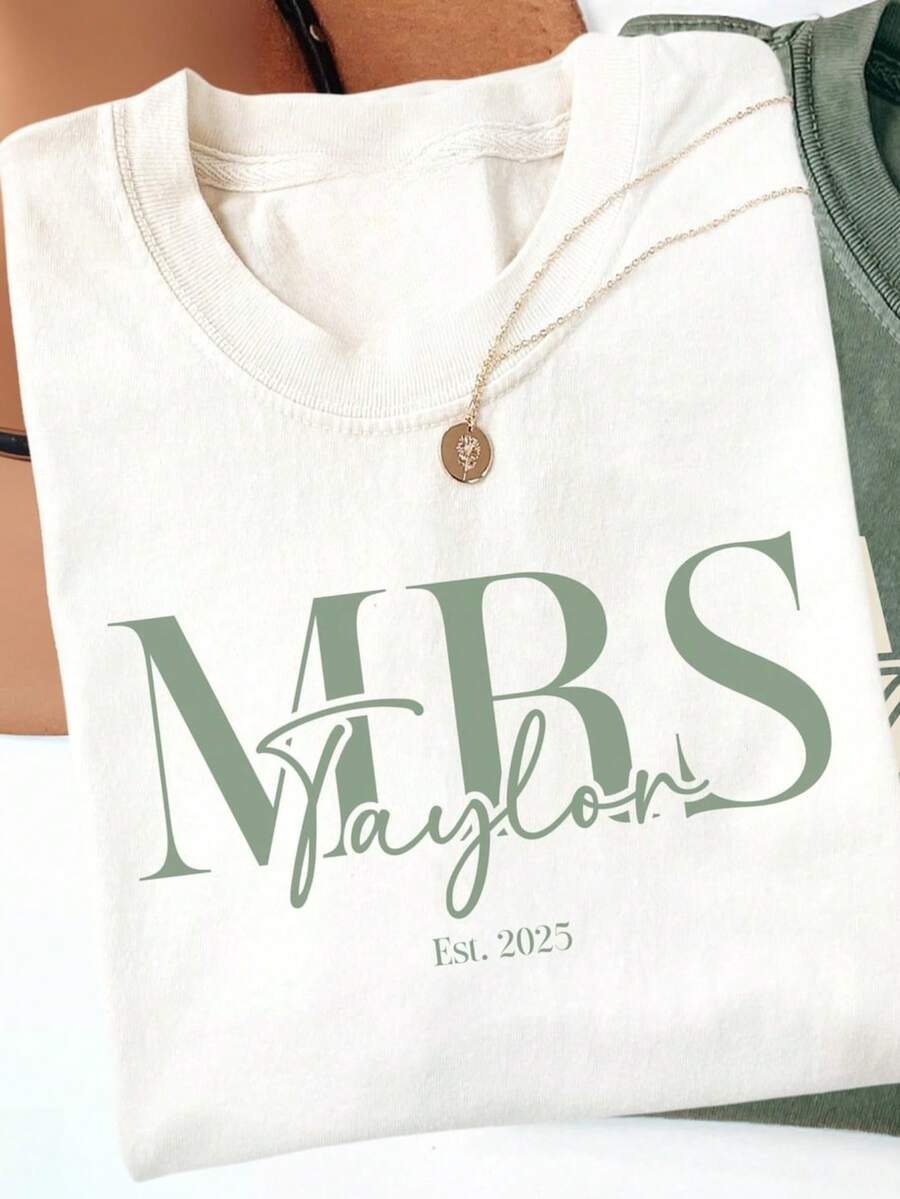 1pc Mr And Mrs Shirts, Matching Honeymoon Outfit With Wedding Date, Custom Couple Gift, Bridal Party Anniversary Sweatshirt, 100% Cotton, S-2XL - 白色 - 查看 1