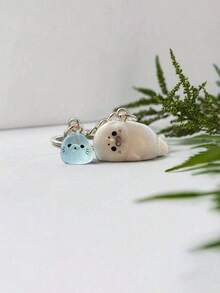Cartoon 3D Glow-In-The-Dark Sea Lion Keychain Set - Cute Decorative Pendant, Perfect Holiday Gift For Both Men And Women, Ocean-Themed Keychain Pendant, Exquisite Bag Pendant, Beautiful Back-To-School Gift, Holiday Gift, Ocean-Themed Bag Charm, Cute Sea Lion Bag Charm, Cute Sea Lion Keychain Bag Charm - Multicolor - View 4