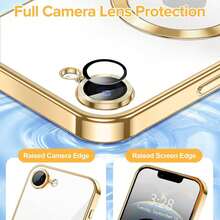 Funda ultrafina con recubrimiento transparente para iPhone 17 Pro Max, 16 Plus, 15, 14, 13, 12, 11, 17E, con película protectora magnética para lente - Dorado - Ver 6
