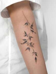 1pc Removable Minimalist Vine Leaf Pattern Temporary Tattoo, Versatile Fresh Style Arm Waterproof Tattoo Sticker, Lasts 2-3 Days,Sketch Style - Black - View 3