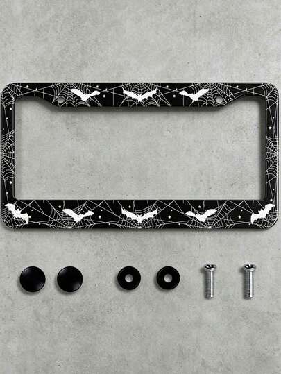 Khung biển số xe hơi bằng hợp kim nhôm đen trắng, kiểu dáng thời trang và thẩm mỹ, thiết kế 3D.
