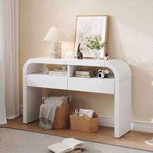 Modern Console Table With Drawers For The Entryway, Sideboard With Curved Front And Adjustable Feet, Narrow Console Table For Hallway, Entryway Or Living Room (White) - White - View 3