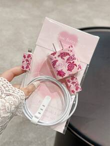 粉色海洋元素贝壳海星线缆保护套，适用于苹果20W充电器，蝴蝶结造型，兼容 17、17 Pro Max充电线，13/14/15 Plus手机壳，防止线缆断裂，母亲节礼物 - 彩色 - 查看 5