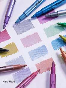 1/3/6/12/24pcs Gold, Silver And Copper Metal Pens, Suitable For Crafts, Signatures And Art Projects, Permanent Markers, Back To School Season - Multicolor - View 7