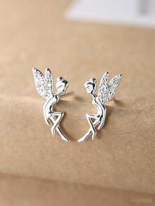 1 Pair Delicate Fairy Earrings, S925 Sterling Silver Rhinestone Angel Earrings, Hypoallergenic Design, Versatile For Daily, Party, Gift For Girlfriend, Bestie, Women - Little Angel - View 10