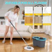 Spin Mop And Bucket, 360° Mop & Handle, Wet And Dry Use, 4 Reusable Microfiber Refills, Hands-Free Cleaning For Hardwood, Tile, - A - 查看 5