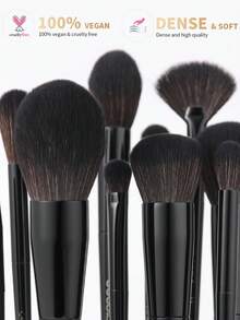 15件套专业化妆刷套装 - 全套面部化妆刷，包括粉底刷、晕染刷、修容刷、眼影刷、散粉刷 - 纯素且不含动物成分的柔软合成刷毛 - 奢华黑色化妆刷套装，配有纸盒，是化妆师和初学者的理想之选 - 黑色 - 查看 3