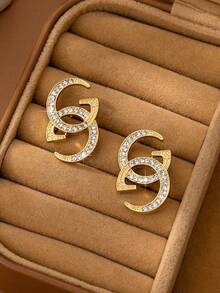 1 Pair Geometric Fashionable Letter Stud Earrings, Suitable For Daily Wear - Gold - View 2