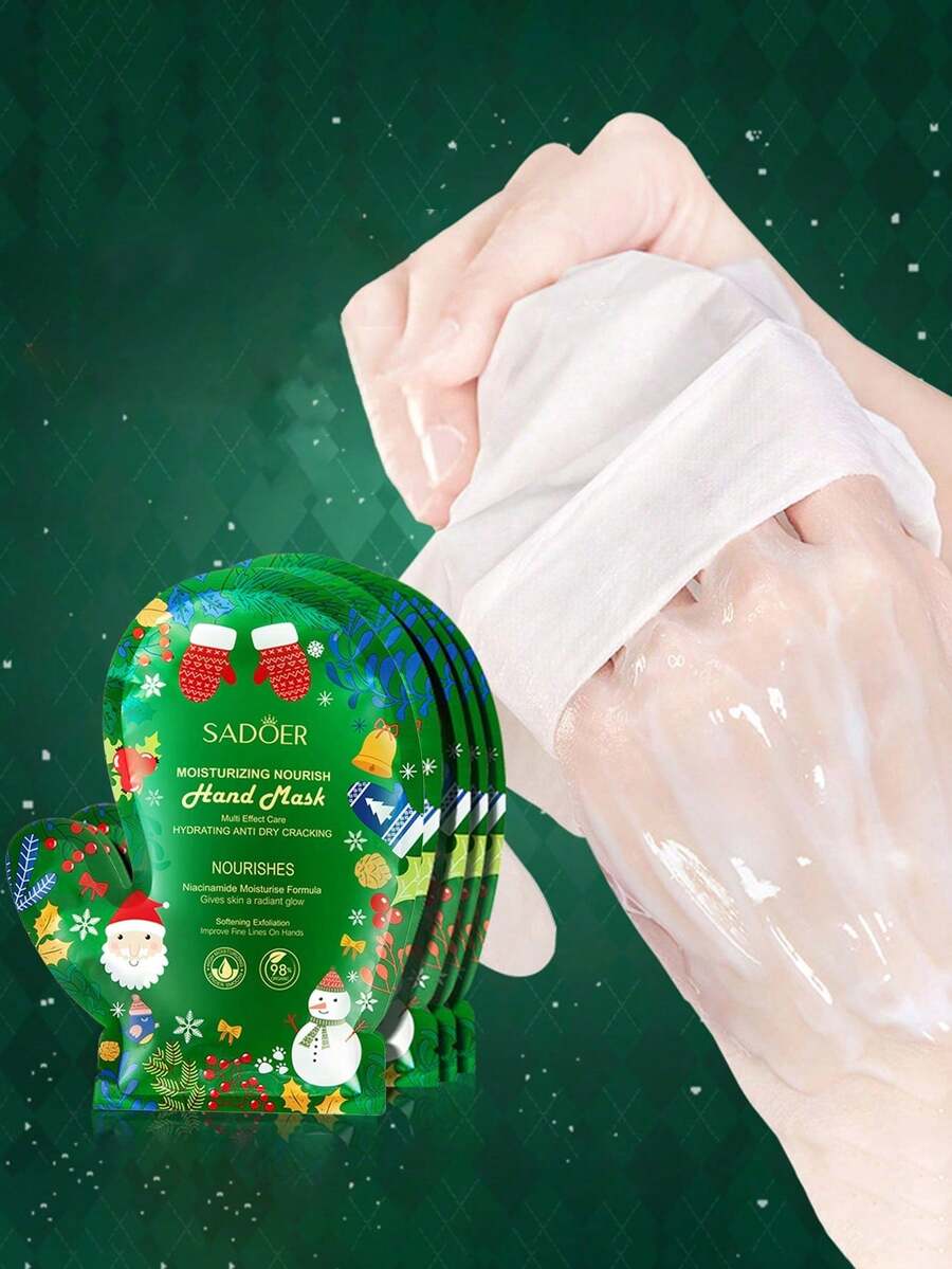 5片装圣诞烟酰胺护手膜,保湿滋养,柔嫩手部护理(35克/片) - 多色 - 查看 1