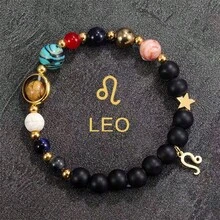 1条宇宙行星串珠手链，包含12个星座图案，黑色男士串珠手链 - 黑色 - 查看 14