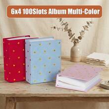 4x6 Photo Album - 100 Pockets Small Mini, Premium Cloth Cover With Gold Foil Heart Design, Portable Wallet Photo Album For Family Wedding Boys Girls - Multicolor - View 4