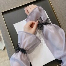 1 双蝴蝶结装饰冰袖，超大号防紫外线宽松喇叭袖 - 彩色 - 查看 2
