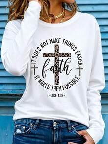 Women I Sought Lord Religious Long Sleeve Tee, Bold Inspirational Verse Print Soft Breathable Casual Faith Top Ideal Christian Gift Daily Wear - 白色4 - 查看 5