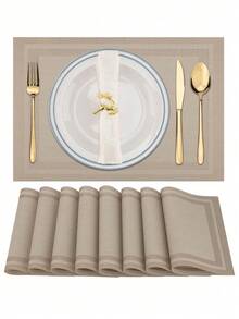 4pcs/6pcs Plastic Place Mats, Western Style Square Table Mats, Dining & Kitchen Bowl Mat - Multicolor - View 3