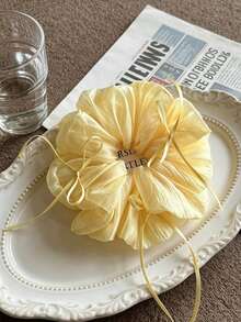 1个芭蕾舞缎带蝴蝶结黄色雪纺发圈，优雅柔软，女士夏季发绳 - 彩色 - 查看 6