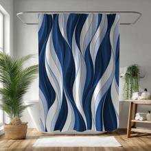 1pc 2D Abstract Wave Pattern Shower Curtain, Fashion Modern Bathroom Decor, Waterproof & Durable Polyester Material, Vibrant Blue And White Pattern, Lightweight & Easy To Clean, Enhances Aesthetics And Privacy - Multicolor - View 9