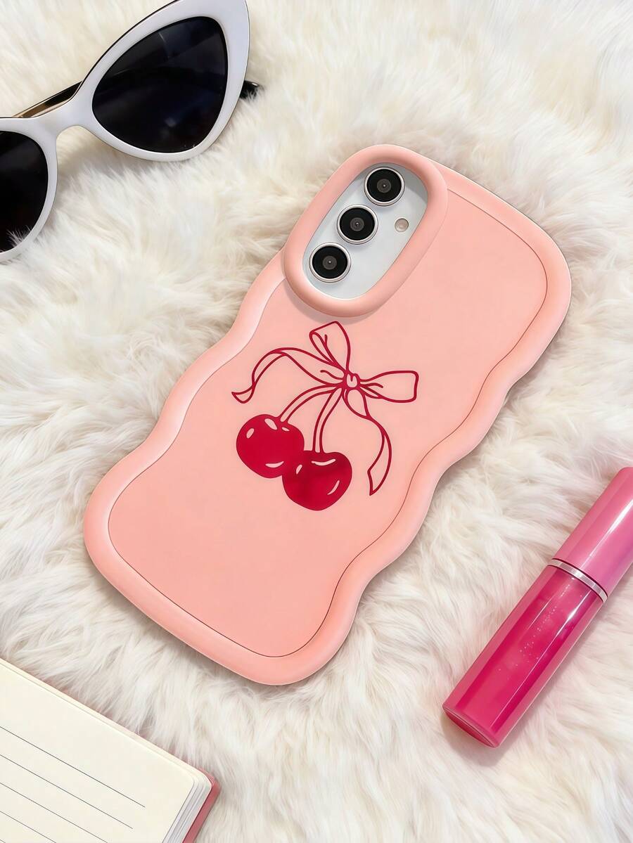 1 chiếc ốp lưng điện thoại TPU mềm mại, họa tiết nơ lớn, quả anh đào, màu hồng Dopamine, kiểu dáng lượn sóng, tương thích với Apple 17 Promax 17Air 17Pro 17 16 Promax 16 Plus 16 Pro 16 15Promax 15 Plus 15Pro 15 14Promax 14Plus 14 Pro 14 13Promax 13 Pro 13 12Promax 12Pro 11 Promax 11 Pro 11 XSMAX XR X/XS 7Plus 8Plus/Galaxy S21 S22 S23 S24 S25 S26 - Hồng - Xem 1