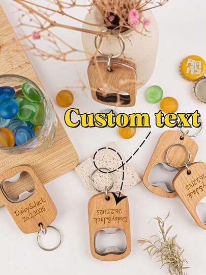 Dụng cụ mở nắp chai bằng gỗ khắc tên/chữ/logo/ngày tháng, v.v. theo yêu cầu cá nhân, được làm từ gỗ sồi, kiểu dáng cổ điển và bền chắc, nhỏ gọn và dễ mang theo, móc khóa gỗ khắc tên theo yêu cầu.