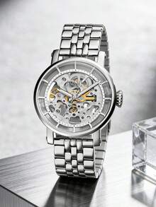 Fossil ME3067 男士自动机械表 - 不锈钢表壳和表带，矿物玻璃，50米防水，银色表盘 - 銀色 - 查看 4