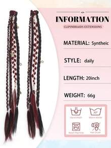 Bohemian Long Hair Braid, Hand Woven Synthetic Wig Braid With Decorative Hair Accessories, Hair Clip Braid, Simple And Easy To Wear, Suitable For Women's Daily Use And Gatherings - Multicolor - View 5