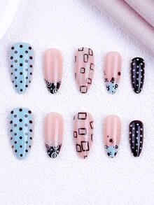 NAIO 24pcs Long Rectangle Leopard French Tip Acrylic Press-On Nails, 3D Gel Fake Nails With Bow & Leopard Patterns, Perfect Fit Nail Set With Jelly Gel & Nail File, Easy-To-Wear Nail Art For Women & Girls Daily, Carnival & Party Supplies - Multicolor - View 3