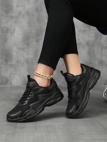 Women's Casual Sports Shoes, Breathable Mesh And Leather Patchwork Running Shoes, Fashionable Personalized Casual Sports Shoes, Suitable For Female Students, Outdoor, Party And Other Occasions, Lightweight And Comfortable, Suitable For All Seasons - Black - View 9