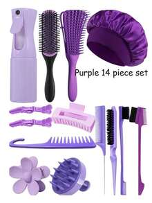 CHIGO 14pcs/1pc Hair Comb Set, Includes Bathroom Comb, Spray Bottle, Wet/Dry Comb, Sleep Cap, Curling Comb Set, 9-Row Comb, Wide-Tooth Comb, Hair Brush, Suitable For All Hair Types, Wet/Dry Use, Perfect For Halloween And Christmas Gifts For Girls - Multicolor - View 4