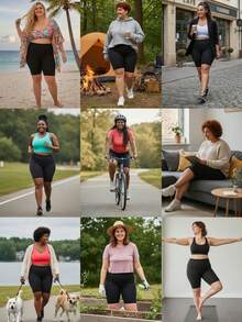 3 Pack Plus Size Biker Shorts Leggings For Women Running Gym Tennis Leggings With Pockets 3 Black Shorts Summer Outfits - 黑色 - 查看 8