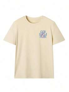 Camiseta de manga corta de verano para mujer con estampado de letras, casual y versátil, de cuello redondo, holgada, en color beige, top de moda adecuado para uso diario camisetas para mujer - Estilo VII - Ver 4