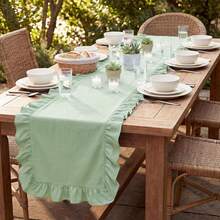 1/24pcs Solid Color Ruffled Table Runner, Washable Wrinkled Edge, Rustic Style For Home, Kitchen, Wedding, Bridal Party Decor - Mint Green - View 5