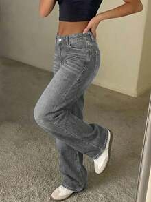 Quần jeans ống đứng dáng retro cho nữ - Màu Xám nhạt - Xem 3