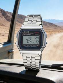 Casio 复古数字腕表，男女皆宜，银色不锈钢表带，复古方形表盘，带闹钟和计时功能，12/24 小时防水 | Y2K 美学经典 | 节日、旅行、街头风必备礼物 - 卡西歐 - 查看 11