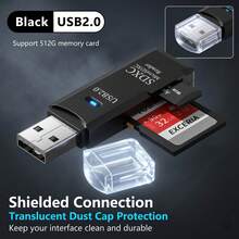 Lector de tarjetas multifunción 2 en 1 USB 2.0, sin controlador, plug and play, compatible con tarjetas de memoria TF/SD, apto para computadoras de escritorio y portátiles - Ver 1