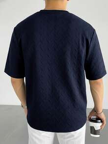 2pcs Men's Diamond Texture T-Shirt And Shorts Set, Casual Commuter Comfortable Minimalist - Navy Blue - View 4