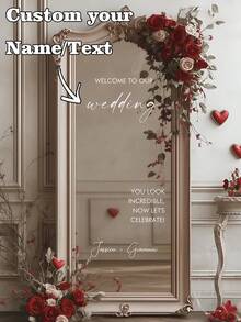 1pc Customized Mirror Sticker Wedding Decor - "Welcome To Our Love Story" Wedding Logo Mirror Sticker - Customizable Size Logo Sticker Printing Transfer Tape - Wedding Logo Decor DIY Wedding Sticker - Customizable Name - Suitable For Mirror, Acrylic, Multipurpose, Decor, Reusable, Eternal Love - Multicolor - View 1