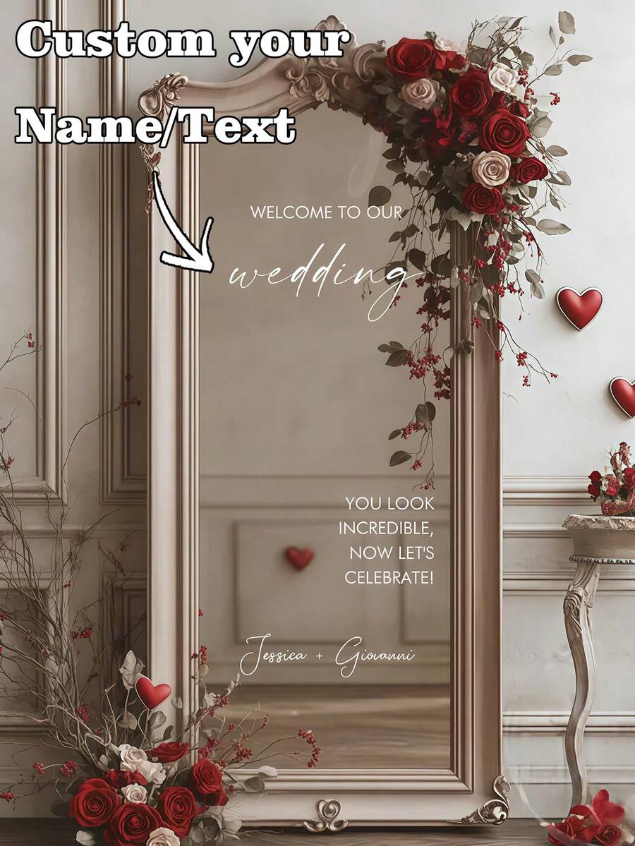1pc Customized Mirror Sticker Wedding Decor - "Welcome To Our Love Story" Wedding Logo Mirror Sticker - Customizable Size Logo Sticker Printing Transfer Tape - Wedding Logo Decor DIY Wedding Sticker - Customizable Name - Suitable For Mirror, Acrylic, Multipurpose, Decor, Reusable, Eternal Love - Multicolor - View 1
